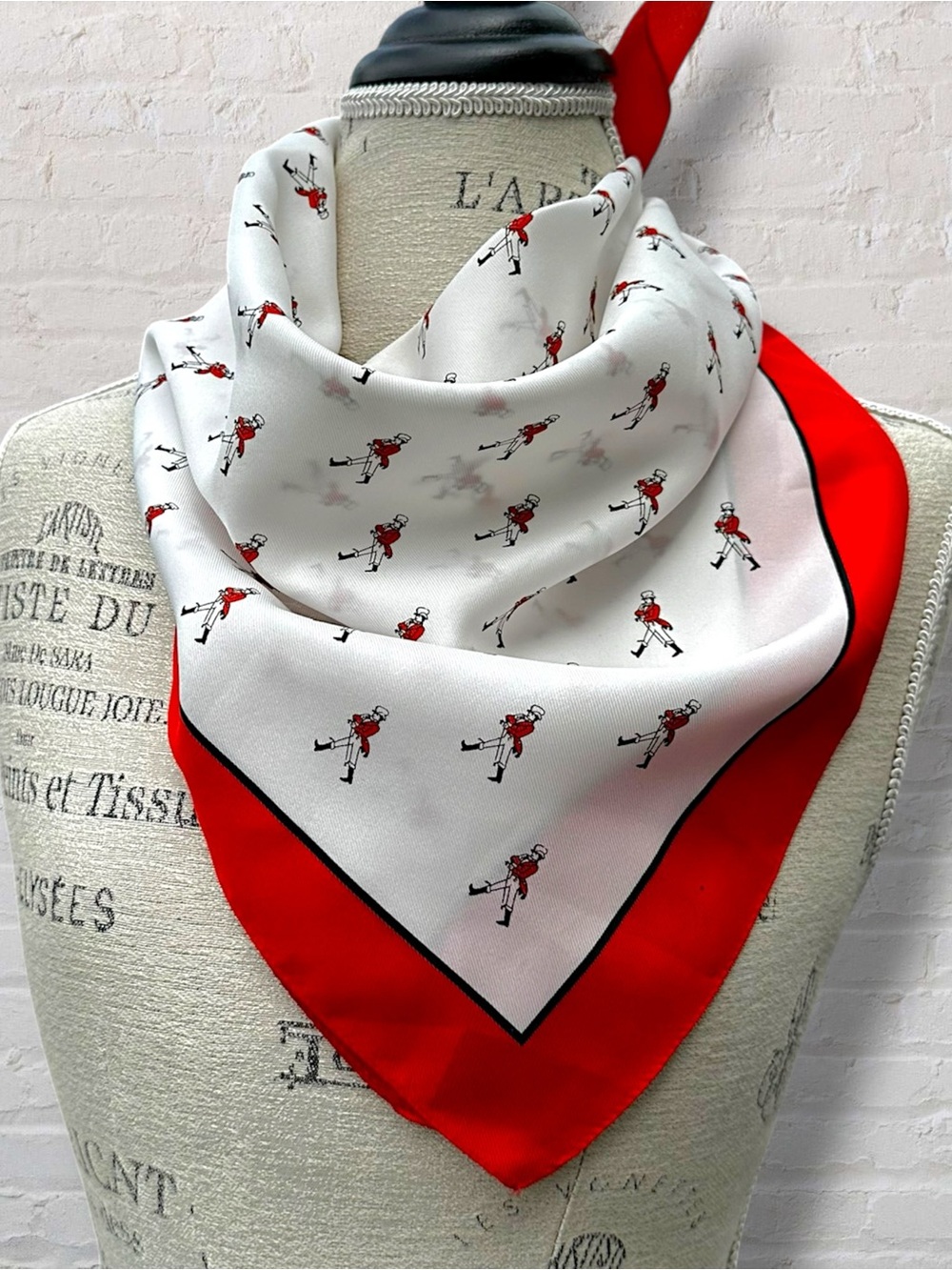 Vintage Johnnie Walker Striding Man Silk Scarf Novelty Red White Square